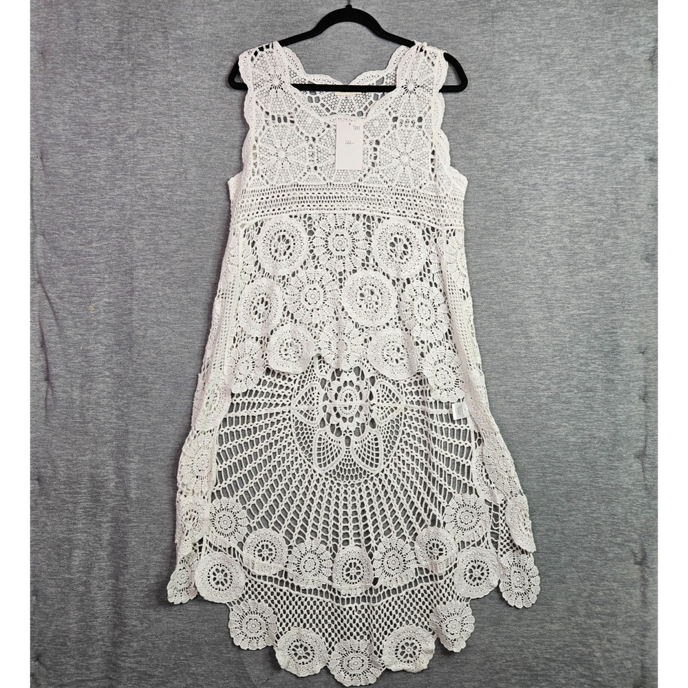 Adora Women White Crochet Lace Sleeveless Cover Up Boho Festival Top NWT S/M